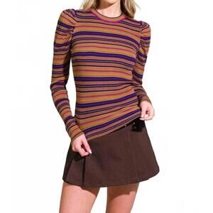 NEW FLYING TOMATO stripe sweater in purple navy